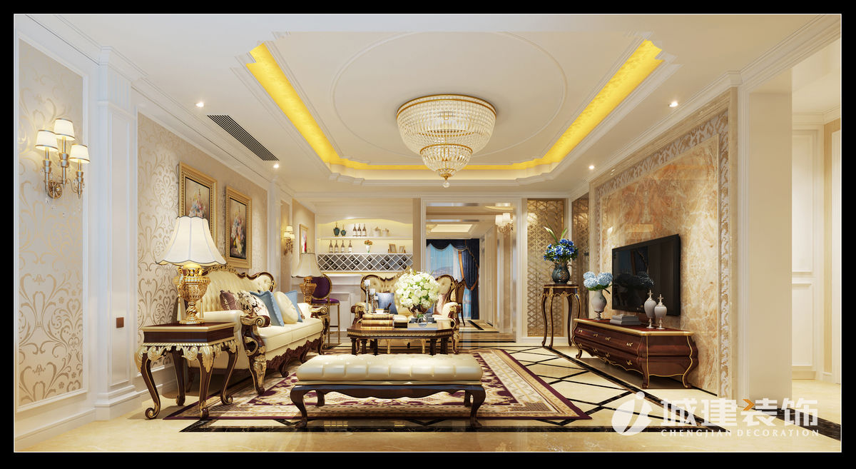 河濱公寓220方歐式別墅裝修效果圖 客廳.jpg